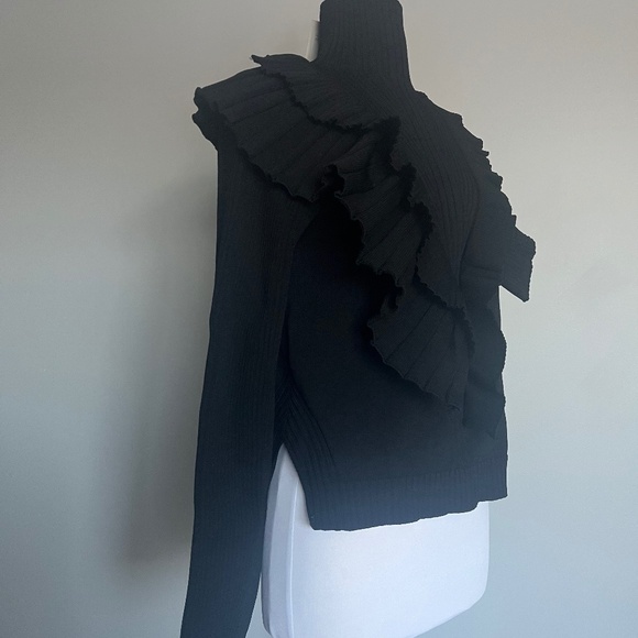 H&M Studio Collection Flounce Thick Fine-knit Black Cocktail Turtleneck Sweater - Picture 7 of 14